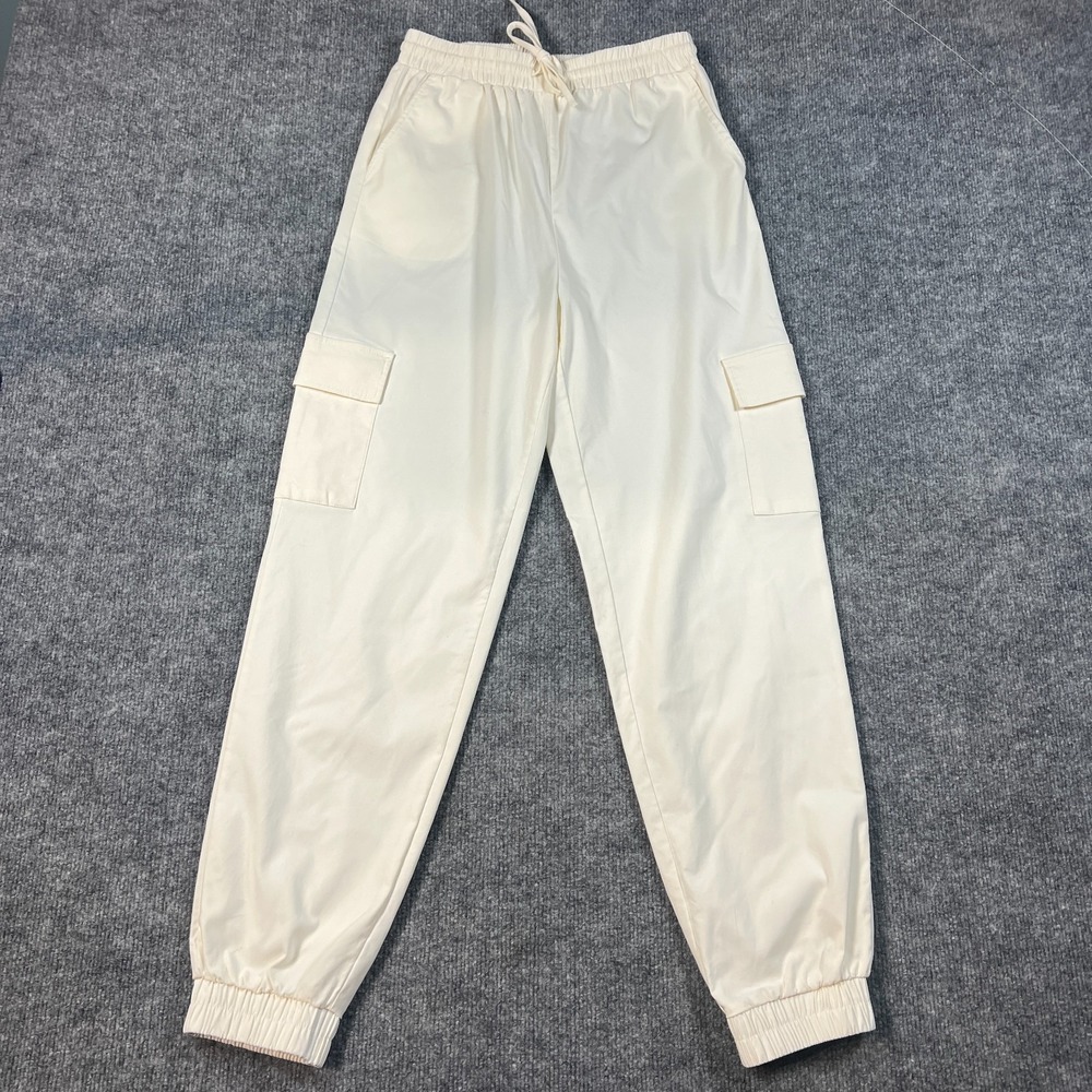 Habitual Girl Joggers Pants Womens Medium Beige Tapered Leg High Rise Drawstring